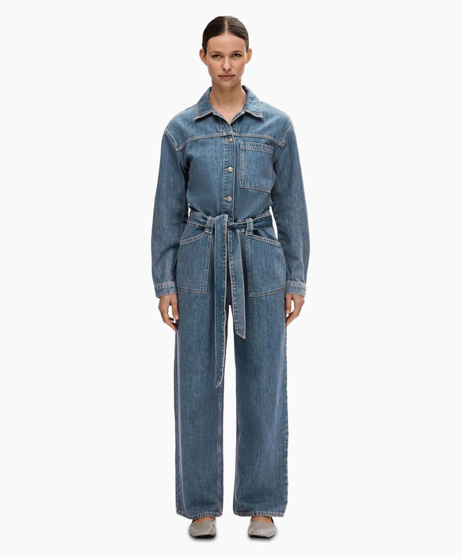 Selected Femme Jumpsuit Marley Ls Mid Blue Denim Jumpsui Jeans