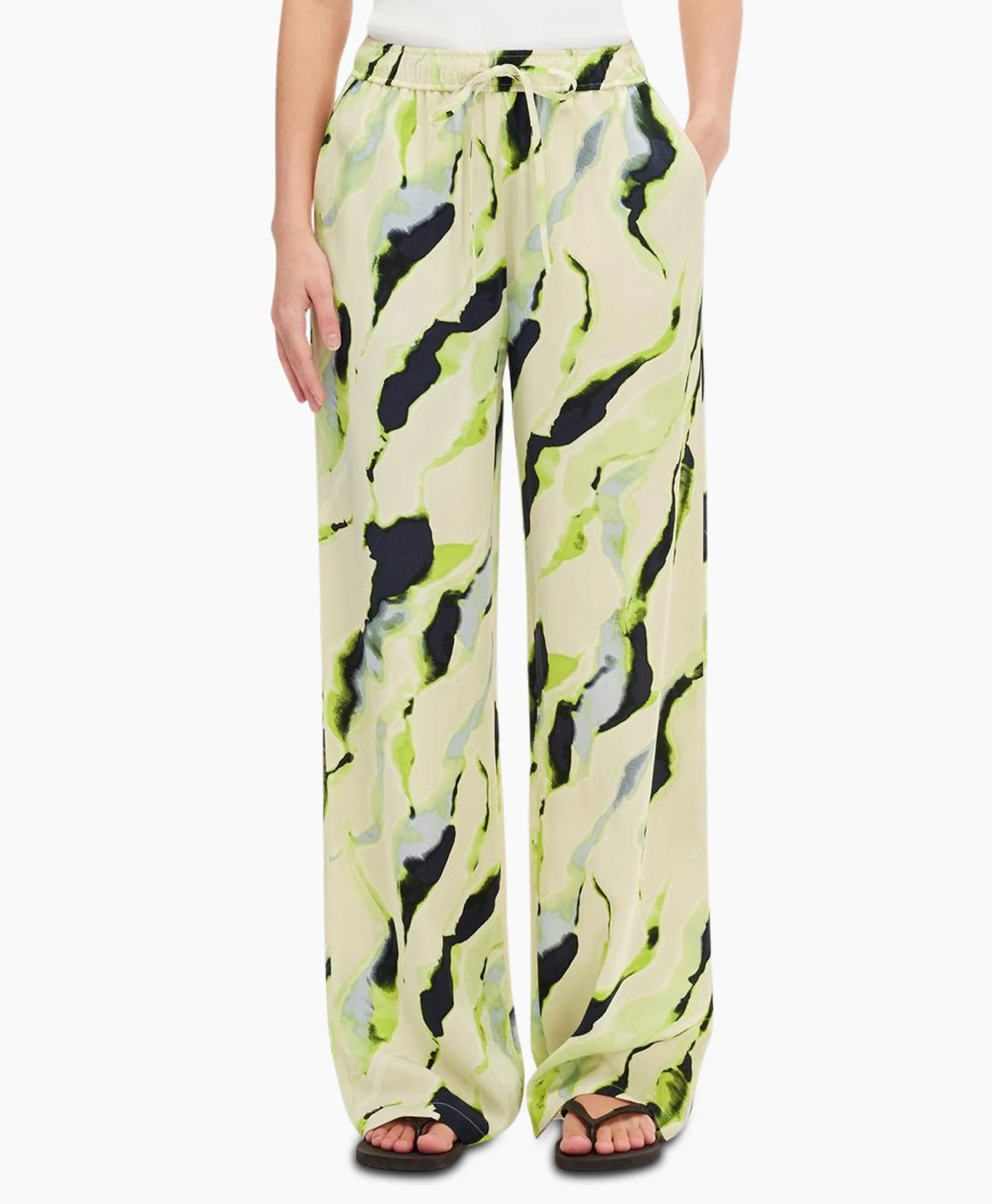 Selected Femme Pantalon Lilian Hw Aop Wide Pant B Goud