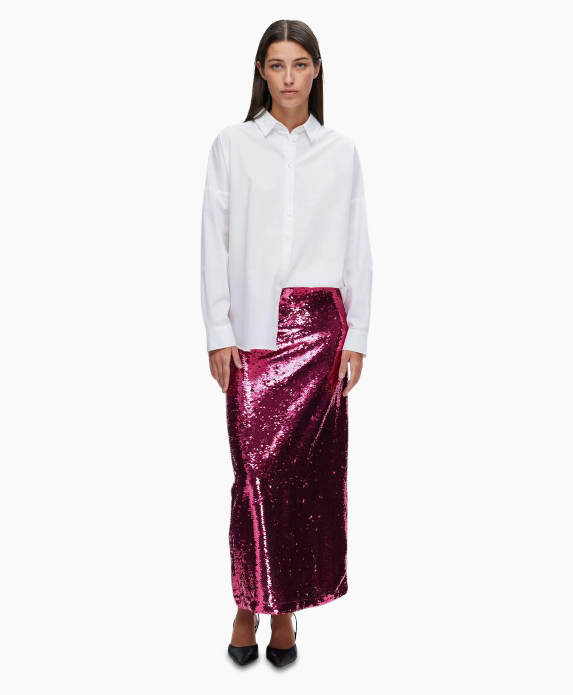 Selected Femme Rok Omina Hw Ankle Sequins Skirt B Pink