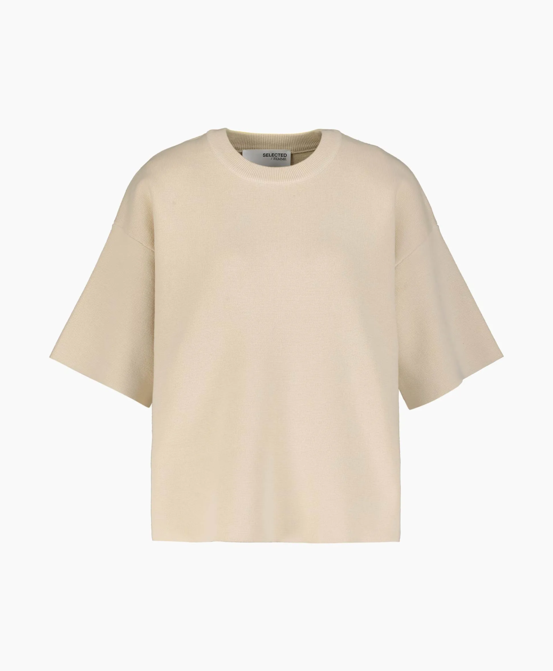 Selected Femme T-Shirt Korte Mouw Liva 2/4 Knit O-Neck Noos Off White