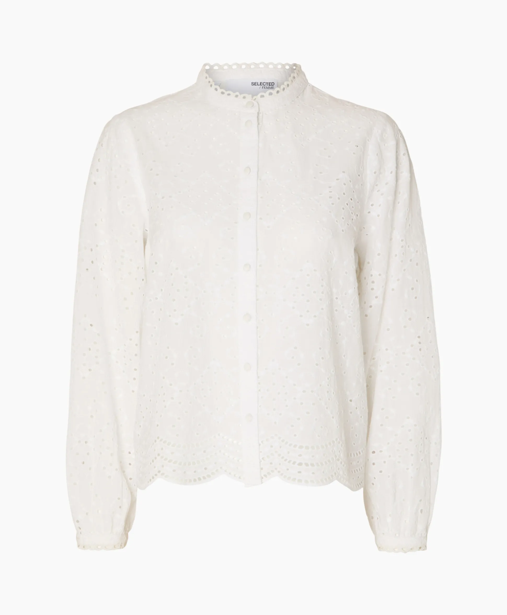Selected Femme T-Shirt Korte Mouw Tatiana L/S Embr Shirt Noos Wit