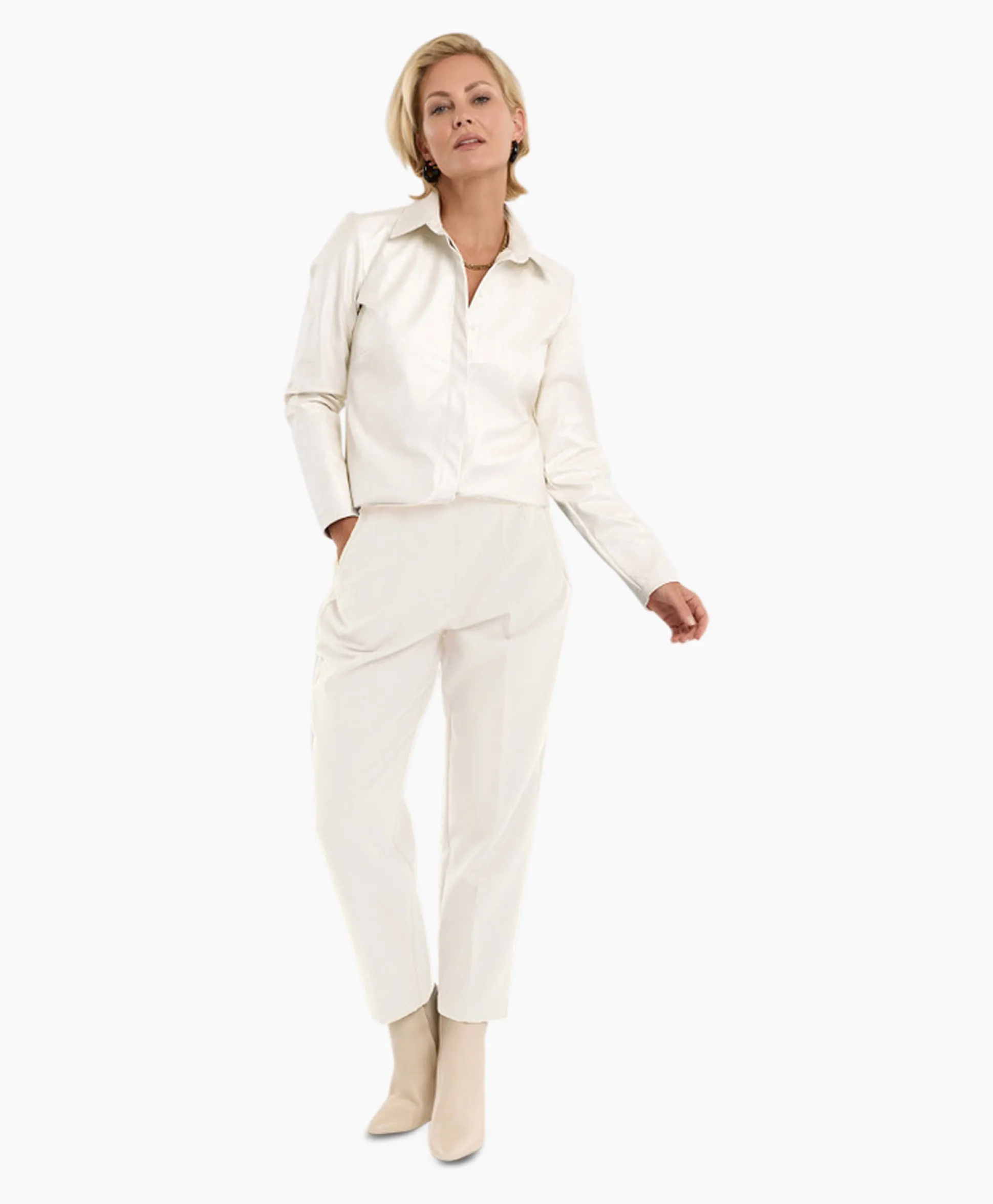 Studio Anneloes Broek Nine Shiny Bonded Trousers Off White