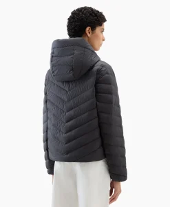 Woolrich Gewatteerde Jas Chevron Hooded Zwart