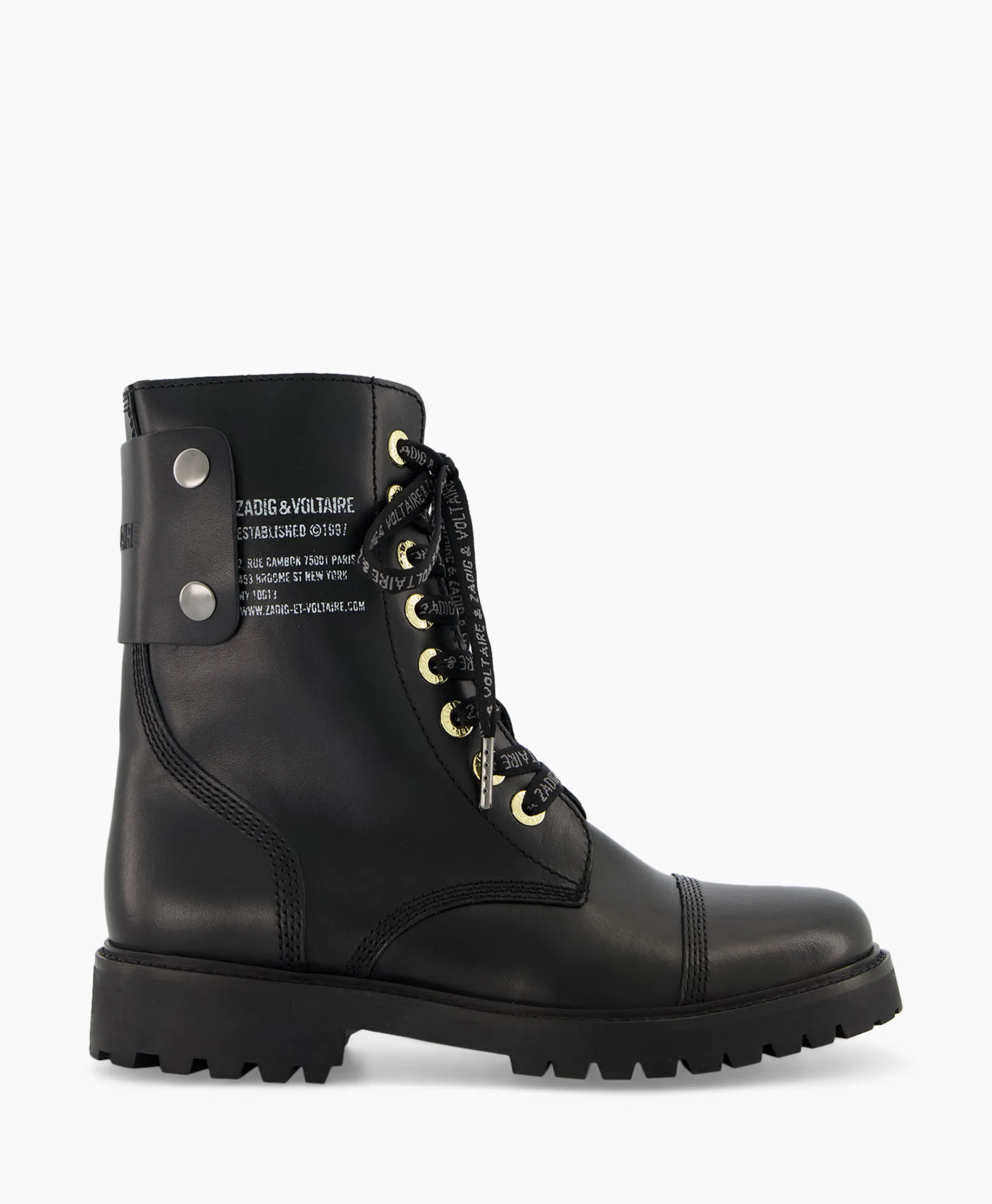 Zadig & Voltaire Enkellaars Joe Smooth Cowskin + Side Prin Zwart
