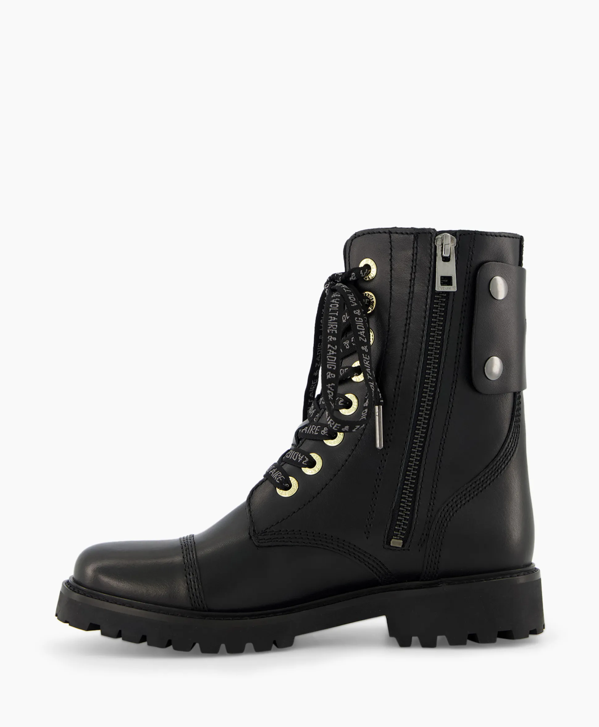 Zadig & Voltaire Enkellaars Joe Smooth Cowskin + Side Prin Zwart