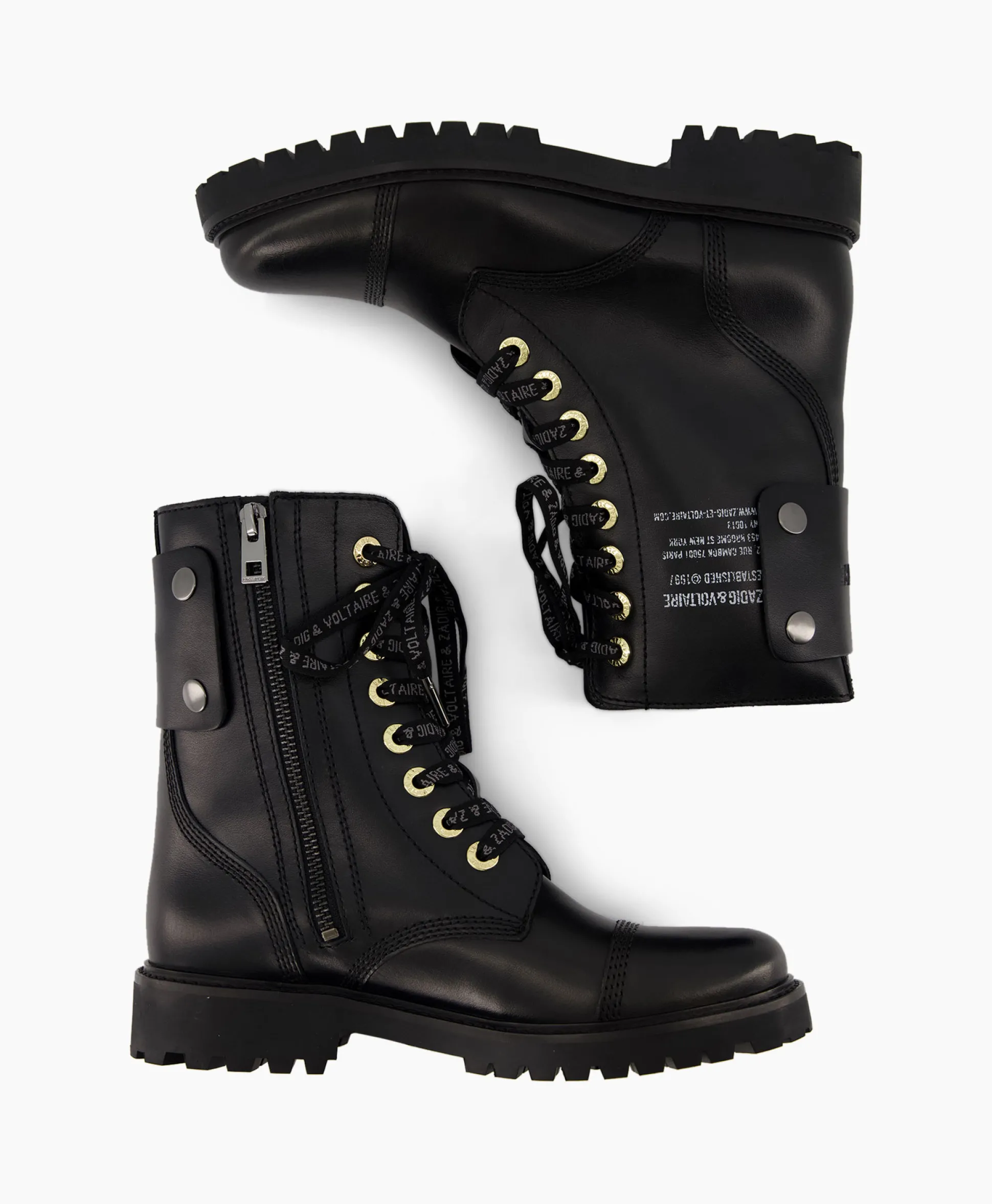 Zadig & Voltaire Enkellaars Joe Smooth Cowskin + Side Prin Zwart