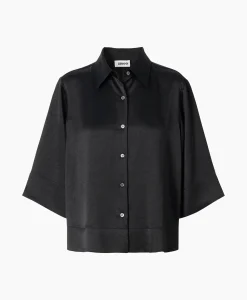 Zenggi Blouse Sating Short Sleeve Zwart