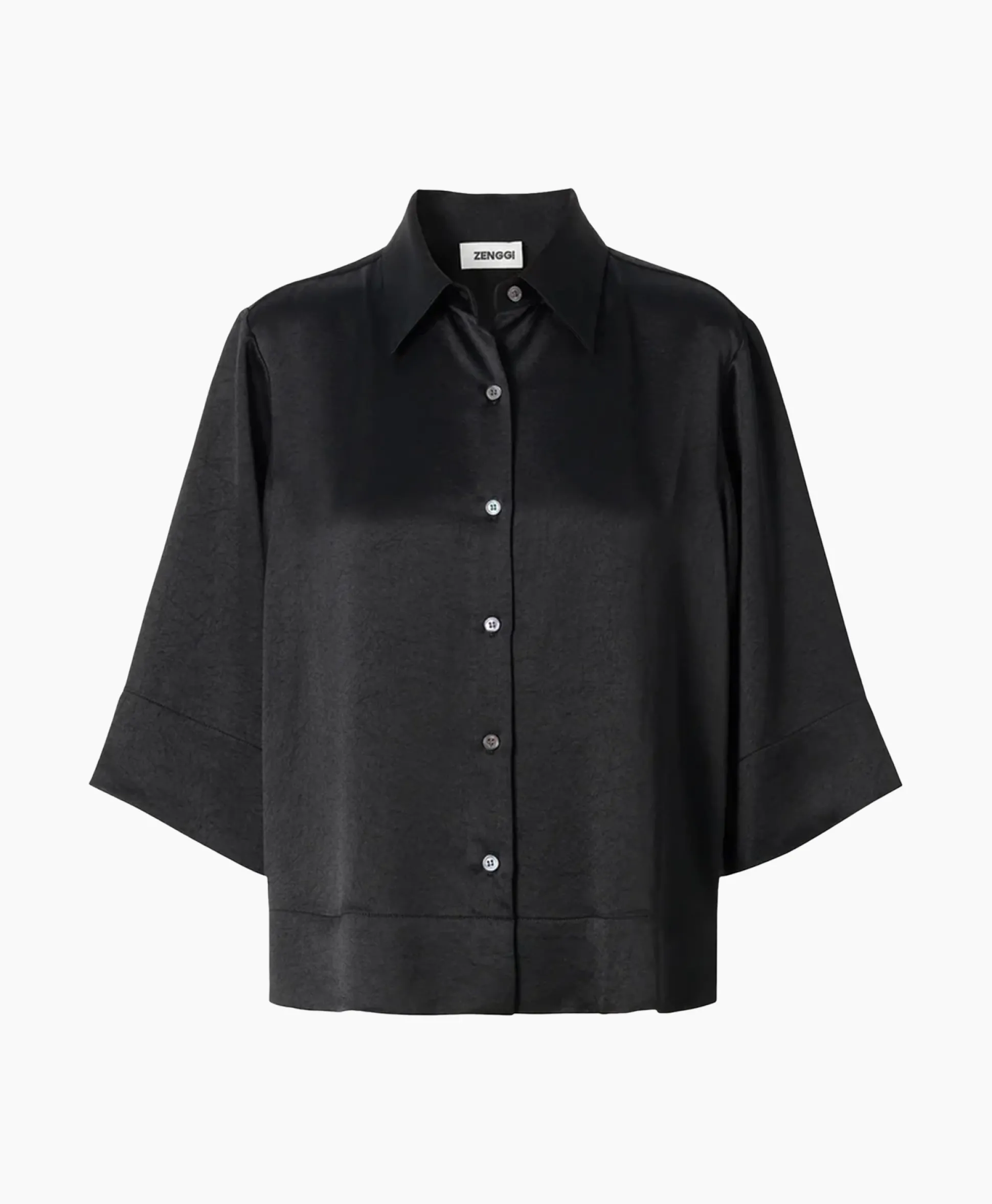 Zenggi Blouse Sating Short Sleeve Zwart