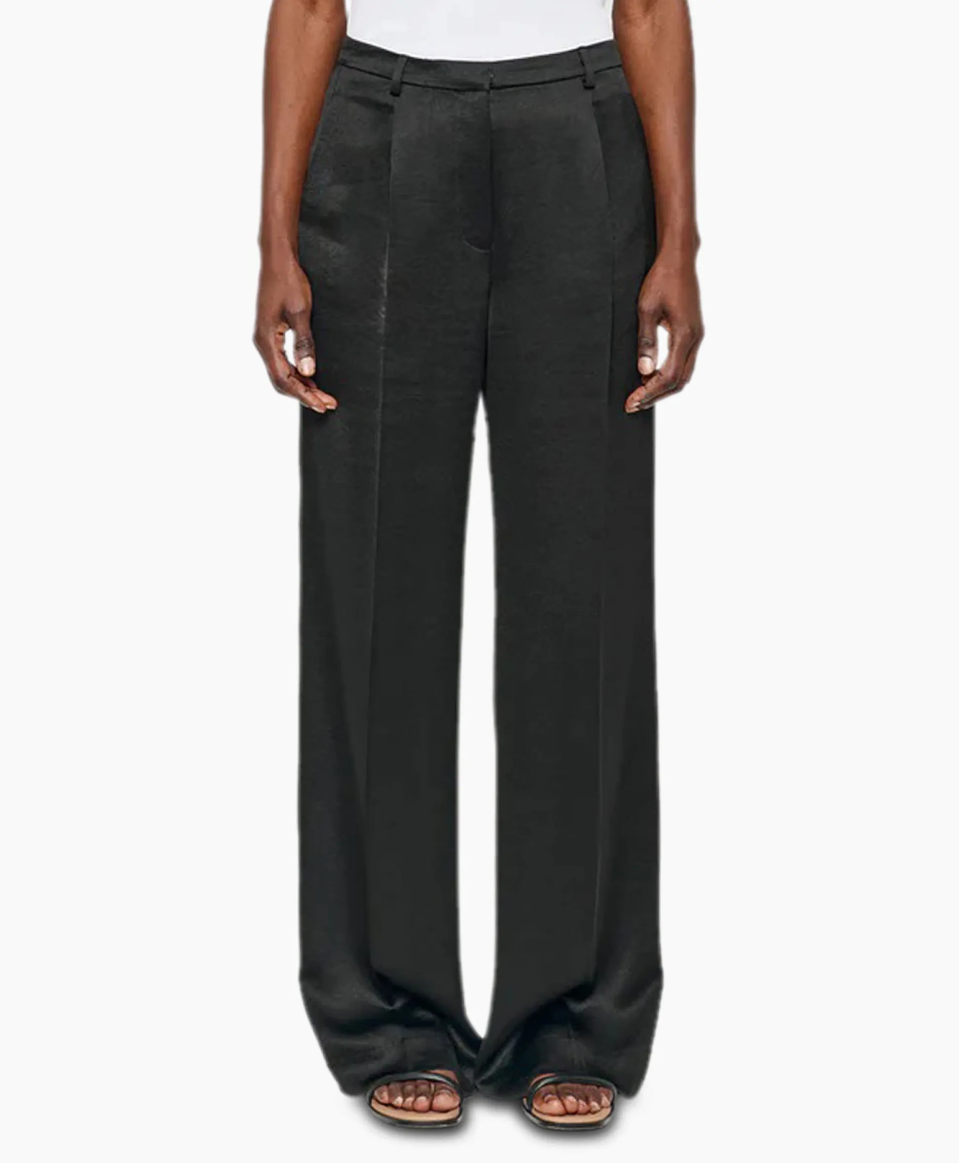 Zenggi Pantalon Wide Leg Satin Zwart