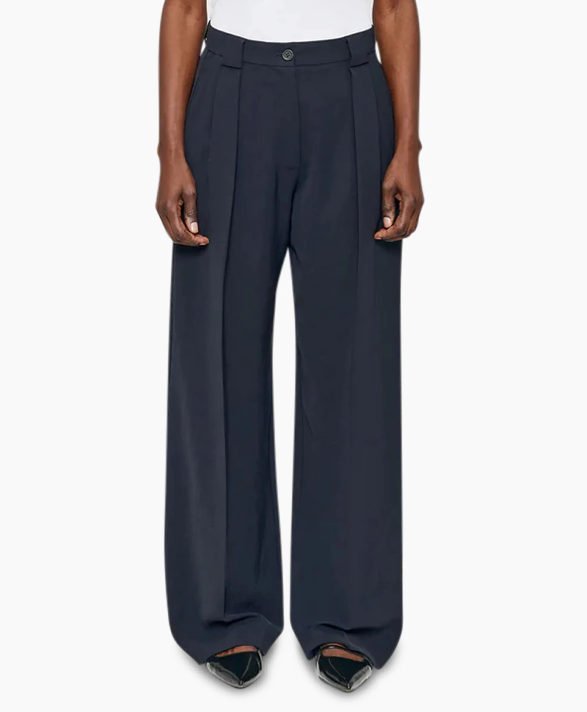 Zenggi Pantalon Wide Pleated Donker Blauw