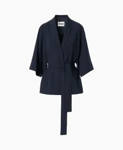 Zenggi Vest Japanse Crepe Kimono Donker Blauw