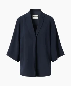 Zenggi Vest Japanse Crepe Kimono Donker Blauw